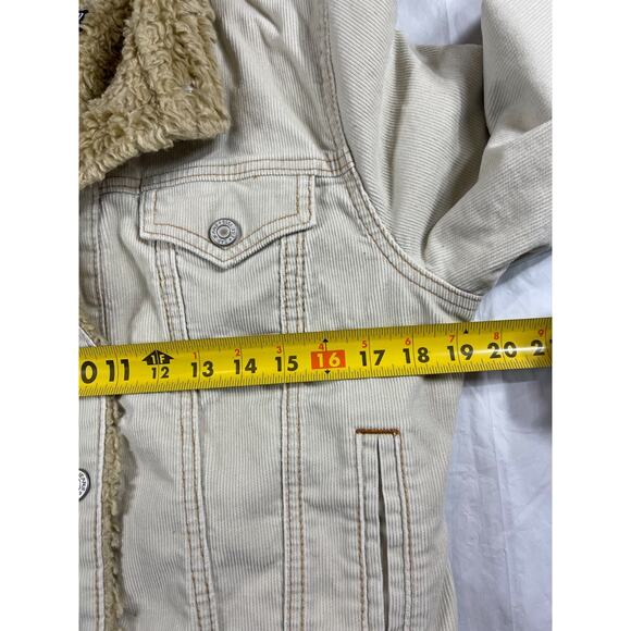 GAP Women’s Small Sherpa Lined Corduroy Jacket Ivory Button Front Stretch - Picture 3 of 11